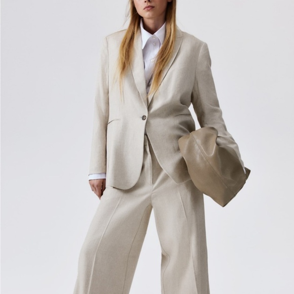 H&M Linen Blend Blazer- Neutral Lightweight Casual Workwear
